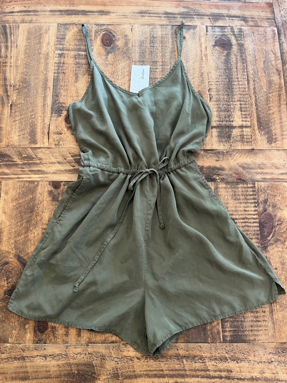 Olive Green Lightweight 100% Tencel Romper - Casual Drawstring Jumpsuit